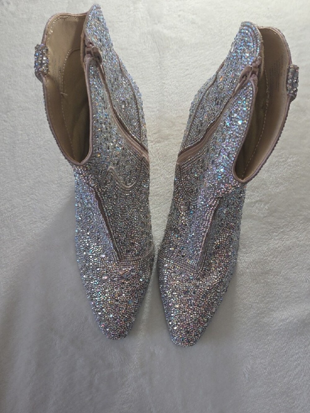 Betsey Johnson Silver Sparkle Rhinestone Ankle Boots - Picture 3 of 5